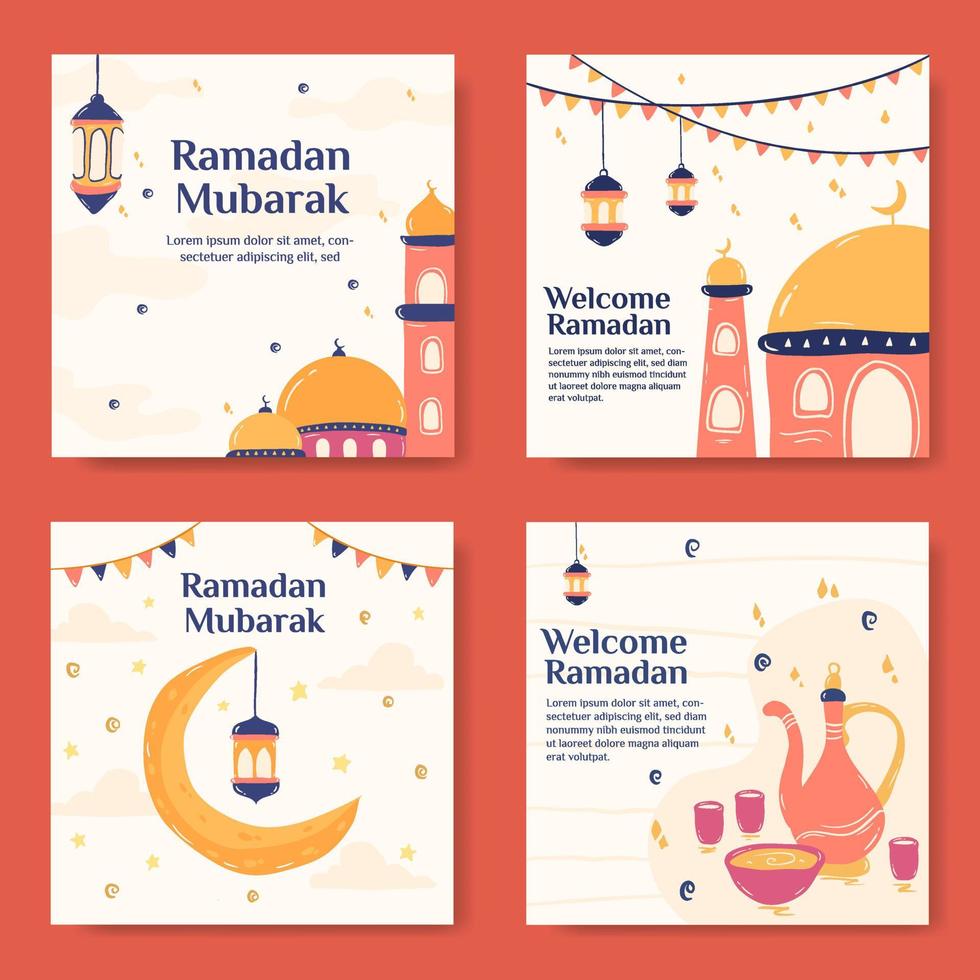 ramadan mubarak social media bannersjabloon instellen. vlakke afbeelding vectorafbeelding. vector