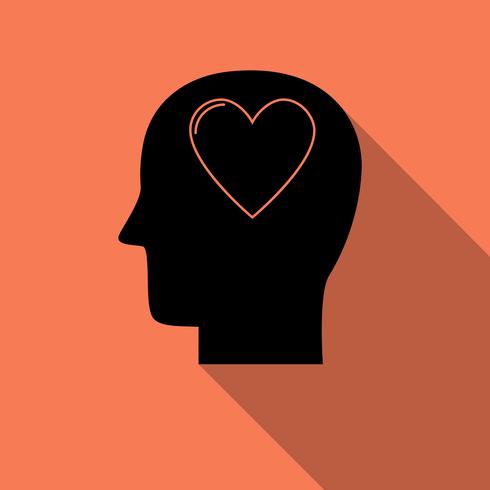 Menselijk hoofd met hartpictogram, liefdesymbool met lange schaduw vector