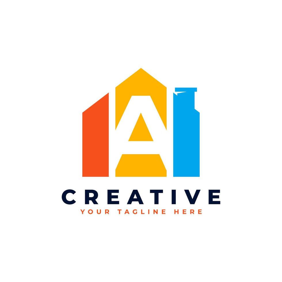 letter een logo. huisstrookvorm met negatieve letter a. bruikbaar voor bouw architectuur gebouw logo vector
