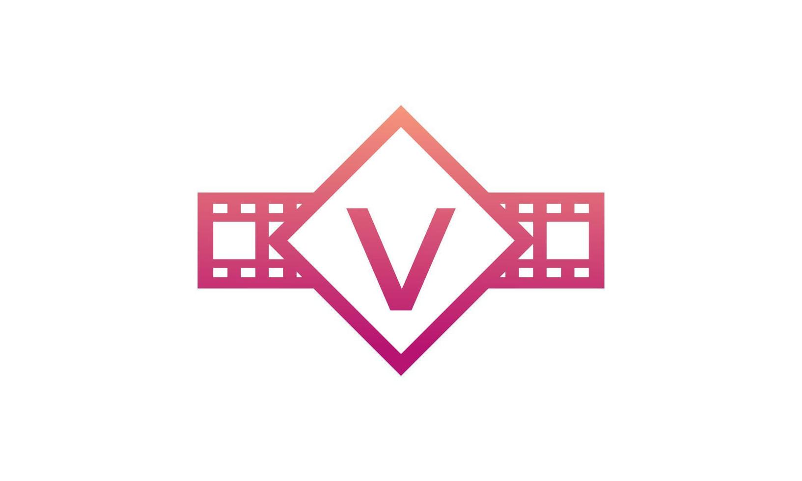 beginletter v vierkant met reel strepen filmstrip voor film film bioscoop productie studio logo inspiratie vector