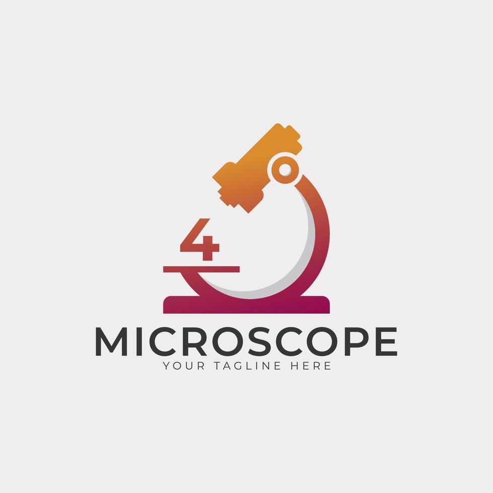 laboratorium logo. nummer 4 Microscoop logo-ontwerpelement sjabloon. vector