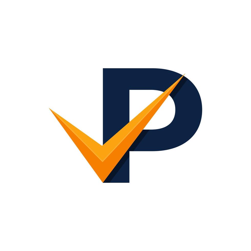 goedgekeurd embleem. eerste letter p check logo ontwerpsjabloon. eps10 vector