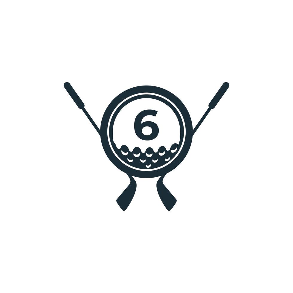 golfsport-logo. nummer 6 voor golf logo vector ontwerpsjabloon. eps10 vector