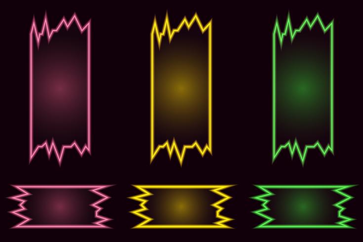Reeks creatieve geometrische heldere neon vectorbanners op zwarte achtergrond vector