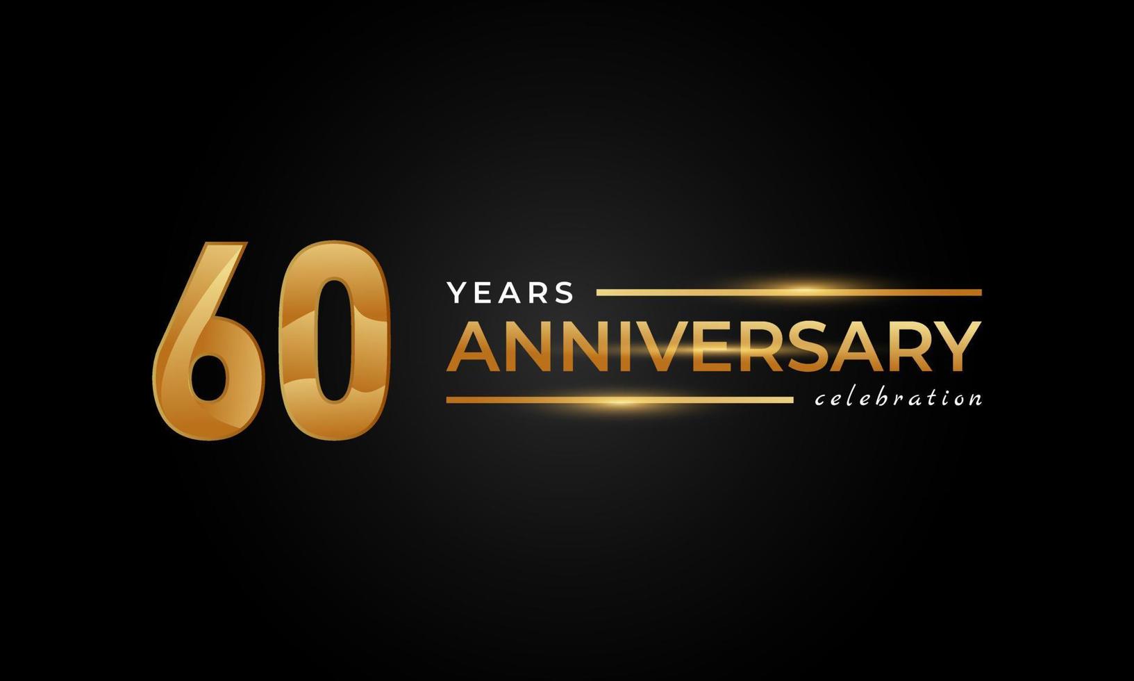 60-jarig jubileumfeest met glanzende gouden en zilveren kleur voor feestgebeurtenis, bruiloft, wenskaart en uitnodiging geïsoleerd op zwarte achtergrond vector