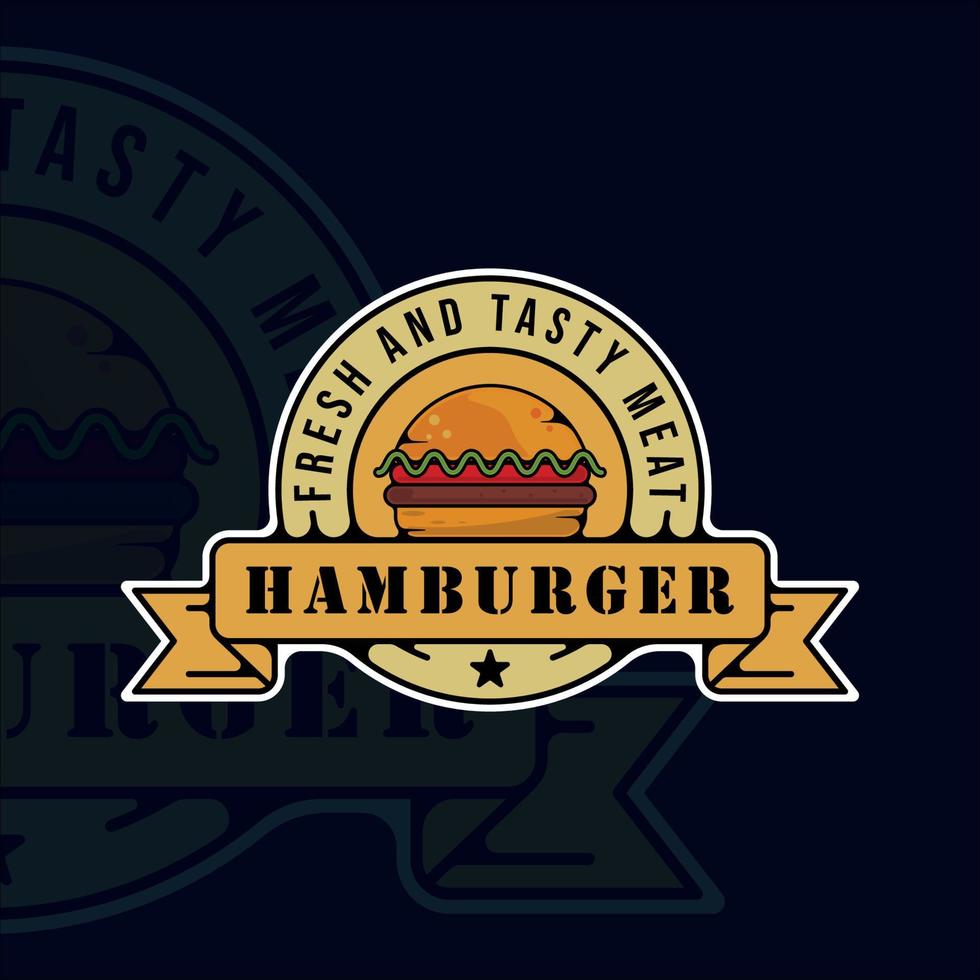 hamburger of hamburger logo moderne vintage vector illustratie sjabloon pictogram grafisch ontwerp. fast food teken of symbool voor menu of restaurant concept met badge embleem en typografie