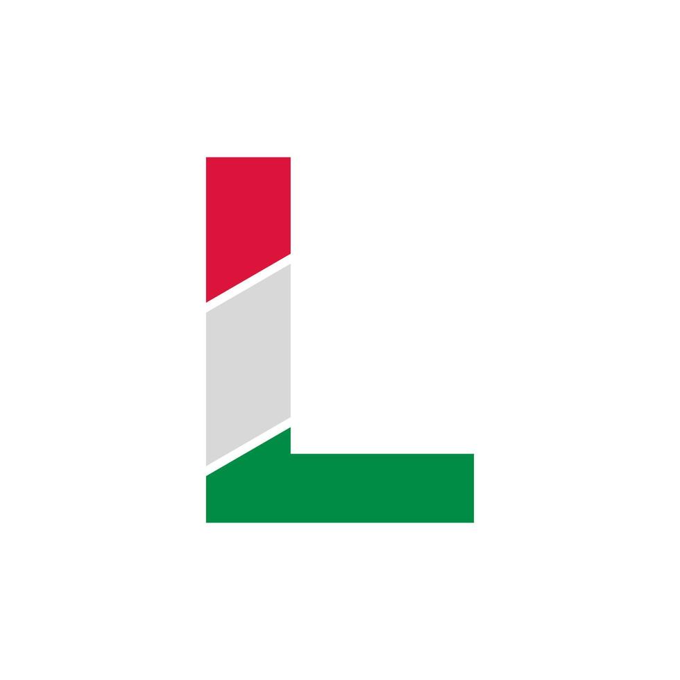 eerste letter l papieruitsparing met Italiaanse vlag kleur logo ontwerpsjabloon vector