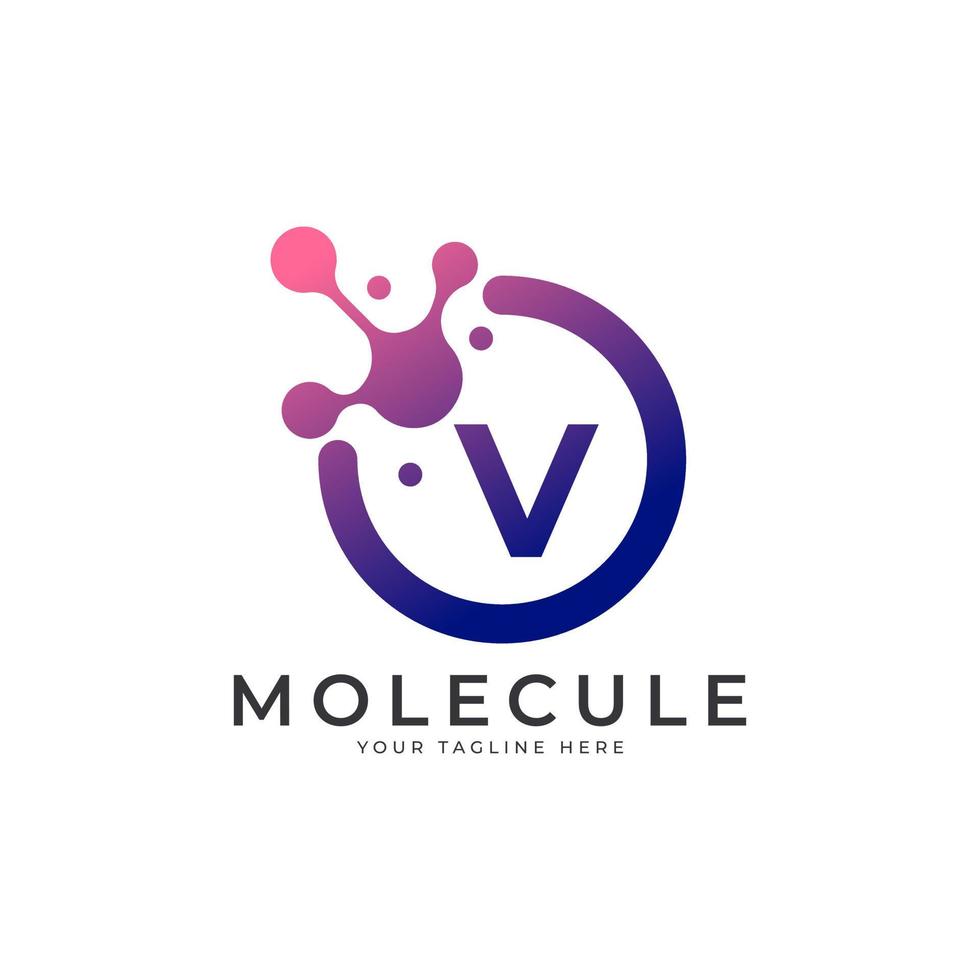 medisch embleem. eerste letter v molecuul logo-ontwerpelement sjabloon. vector