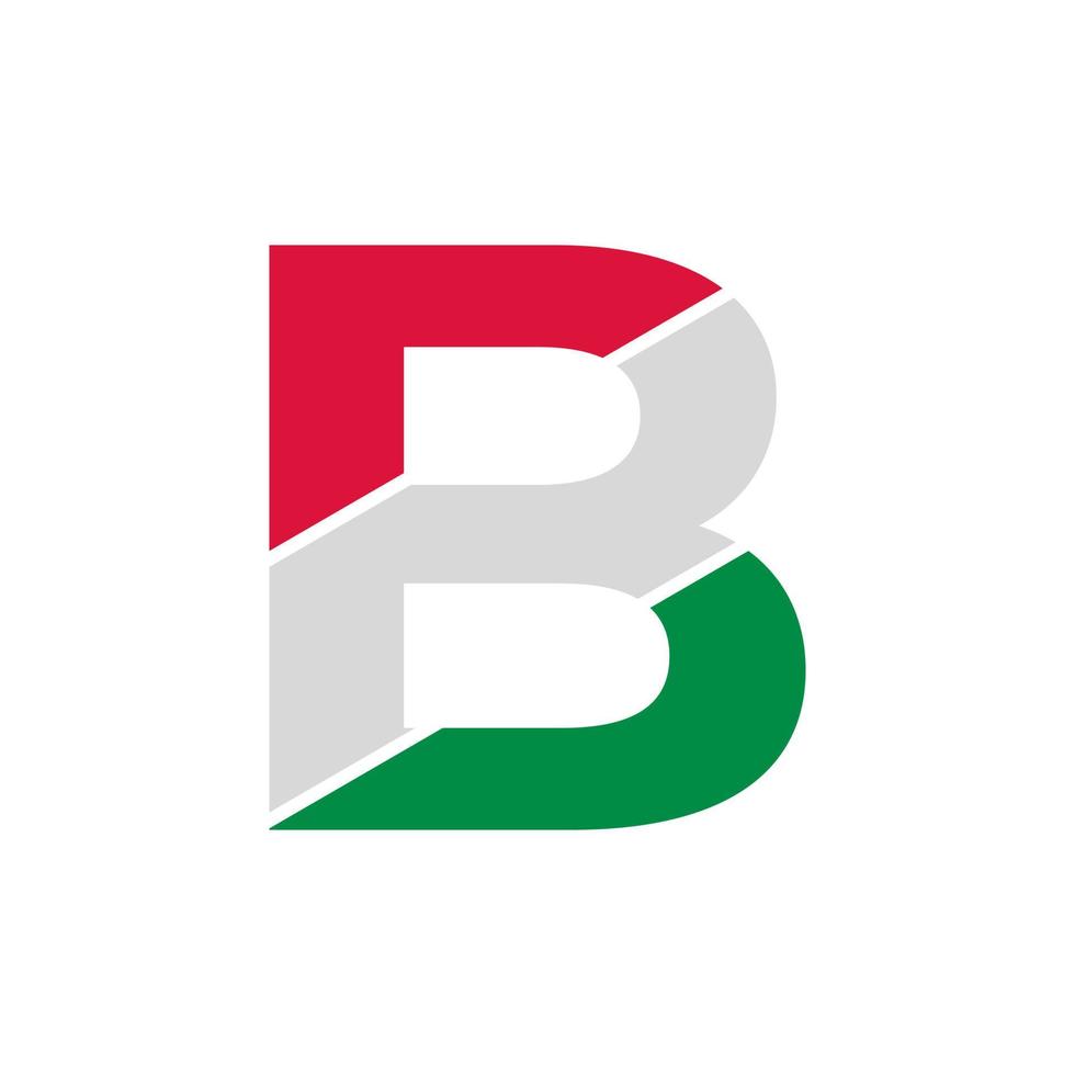 beginletter b papier uitsnede met Italiaanse vlag kleur logo ontwerpsjabloon vector