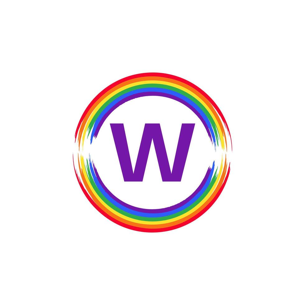 letter w binnen cirkelvormig gekleurd in regenboogkleur vlagborstel logo-ontwerpinspiratie voor lgbt-concept vector