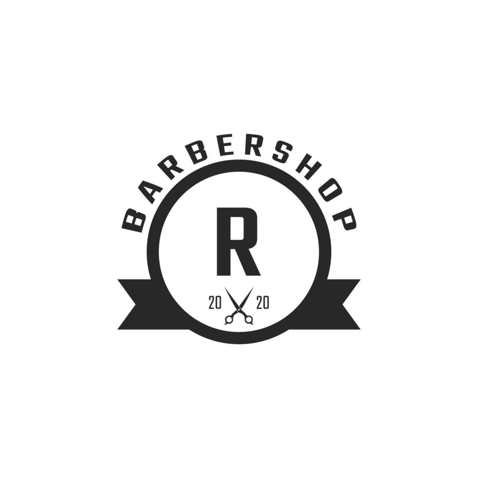 letter r vintage kapperszaak badge en logo ontwerp inspiratie vector