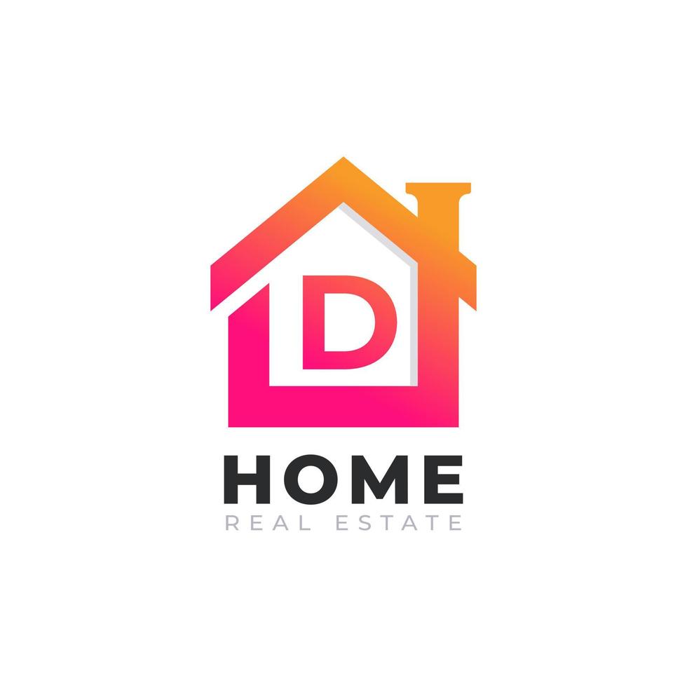 beginletter d huis huis logo ontwerp. onroerend goed logo concept. vector illustratie