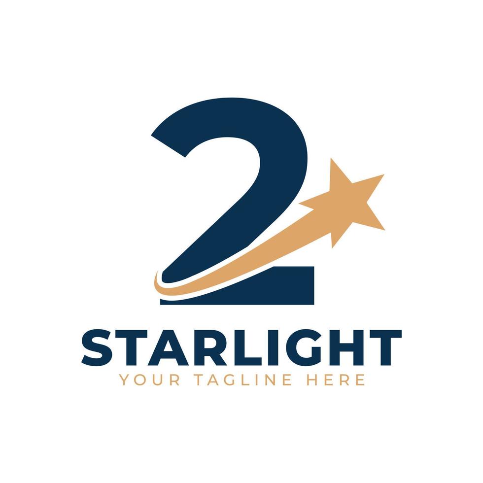 nummer 2 met ster swoosh logo-ontwerp. geschikt voor opstarten, logistiek, bedrijfslogosjabloon vector