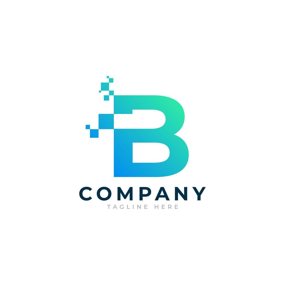 tech letter b-logo. blauwe en groene geometrische vorm met vierkante pixelstippen. bruikbaar voor bedrijfs- en technologielogo's. ontwerpideeën sjabloonelement. vector