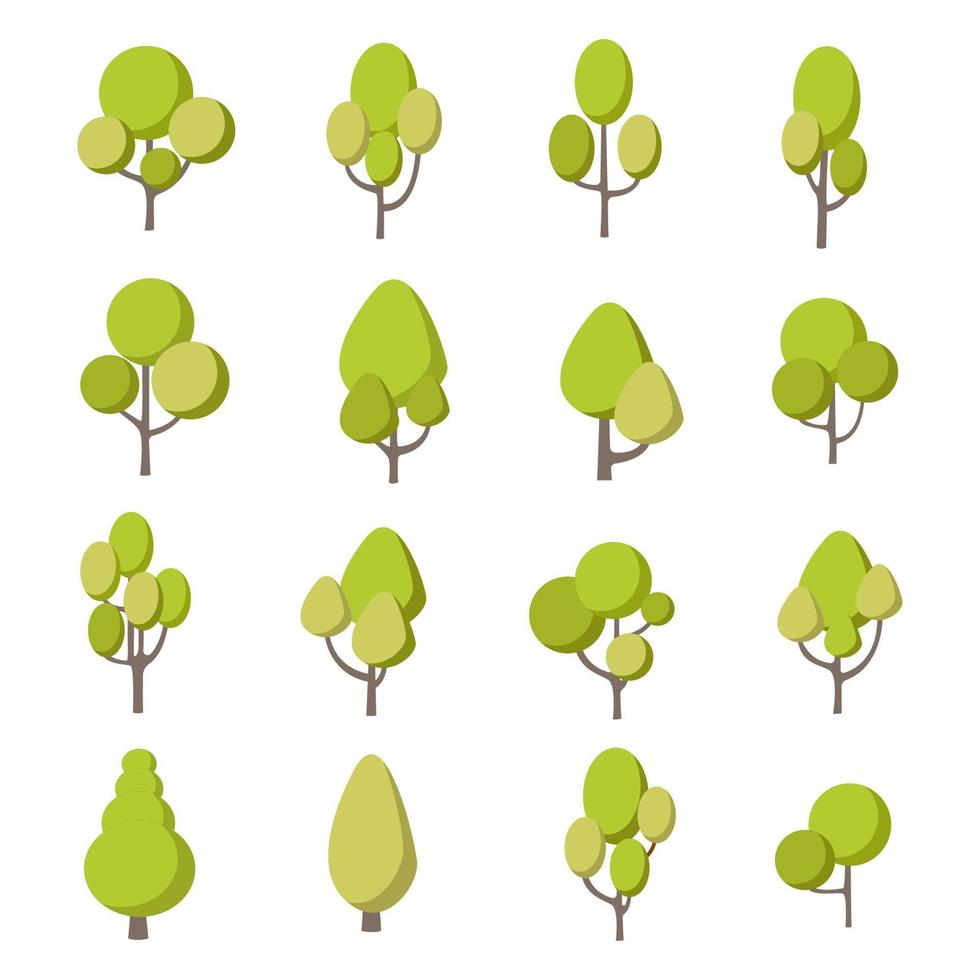 verzameling bomen. boom set geïsoleerd op een witte achtergrond. vectorillustratie. vector