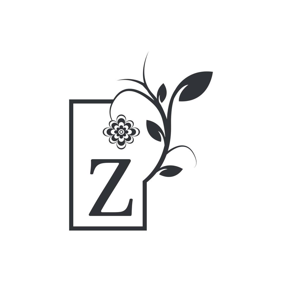 elegante z luxe logo vierkante frame badge. bloemen met bloemen bladeren. perfect voor mode, sieraden, schoonheidssalon, cosmetica, spa, boetiek, bruiloft, postzegel, hotel- en restaurantlogo. vector