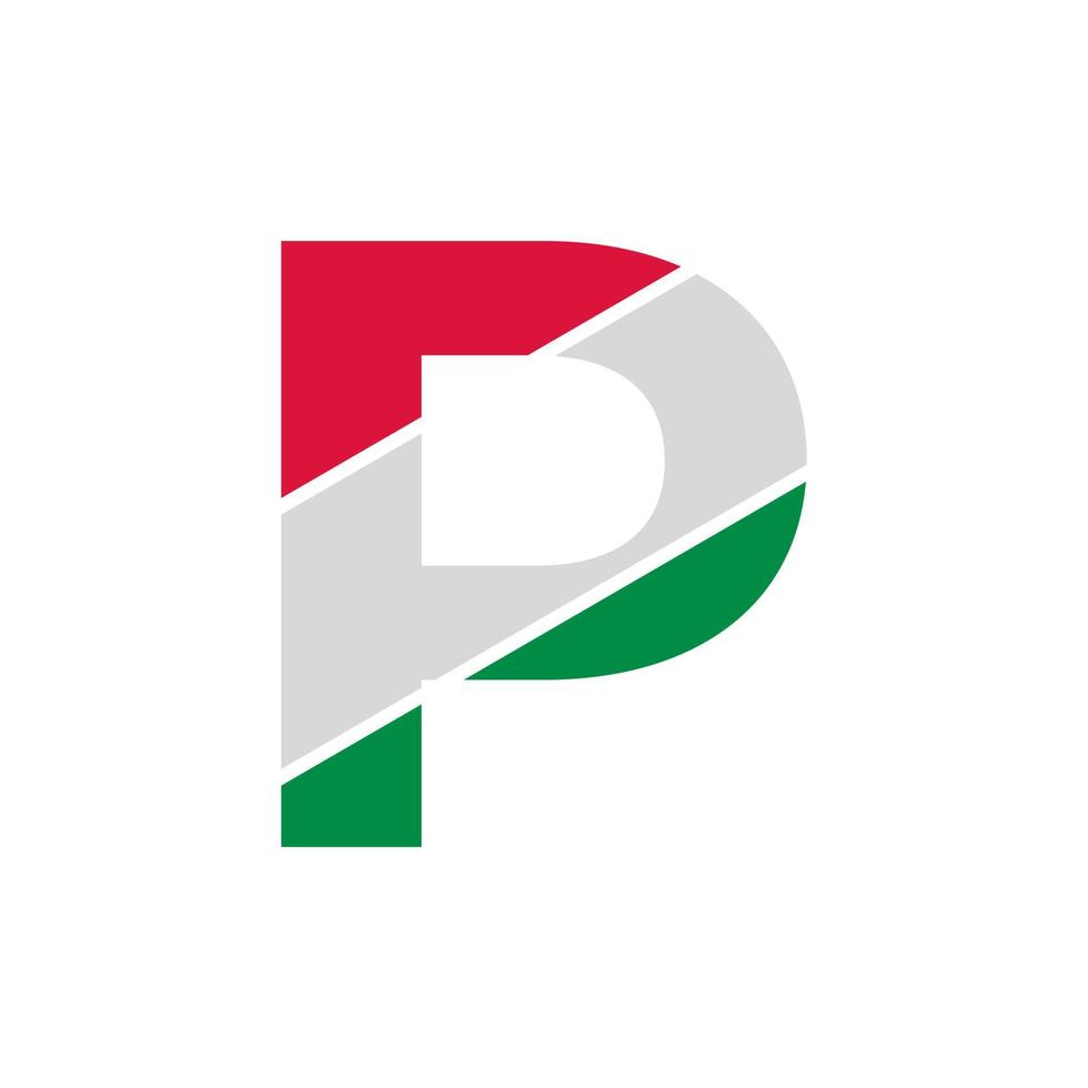 beginletter p papier uitsnijding met Italiaanse vlag kleur logo ontwerpsjabloon vector