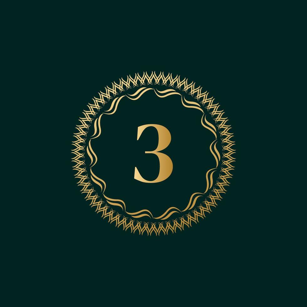 embleem nummer 3 weven cirkel monogram sierlijke sjabloon. eenvoudig logo-ontwerp voor luxe embleem, royalty, visitekaartje, boetiek, hotel, heraldisch. kalligrafische vintage rand. vector illustratie