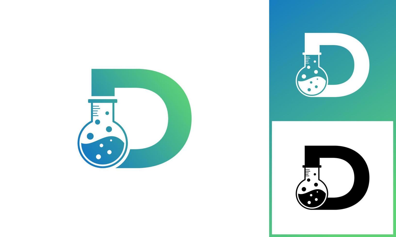 letter d met abstract lab-logo. bruikbaar voor bedrijfs-, wetenschaps-, gezondheidszorg-, medische, laboratorium-, chemische en natuurlogo's. vector