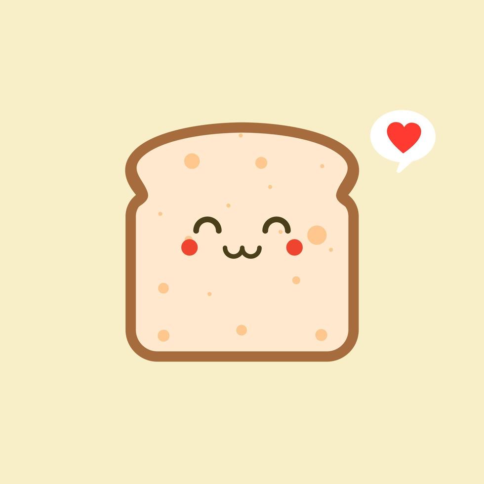 vector grappige stripfiguur schattig gesneden brood geïsoleerd op een achtergrond met kleur. bakkerij label mascotte. vector platte cartoon karakter illustratie pictogram. toast, goedemorgenkaart, ontbijtconcept