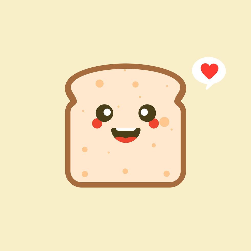 vector grappige stripfiguur schattig gesneden brood geïsoleerd op een achtergrond met kleur. bakkerij label mascotte. vector platte cartoon karakter illustratie pictogram. toast, goedemorgenkaart, ontbijtconcept