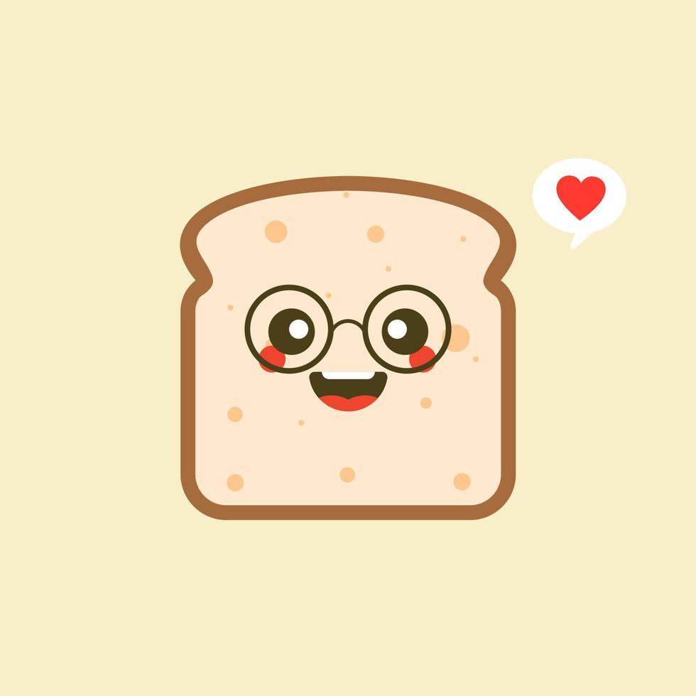 vector grappige stripfiguur schattig gesneden brood geïsoleerd op een achtergrond met kleur. bakkerij label mascotte. vector platte cartoon karakter illustratie pictogram. toast, goedemorgenkaart, ontbijtconcept