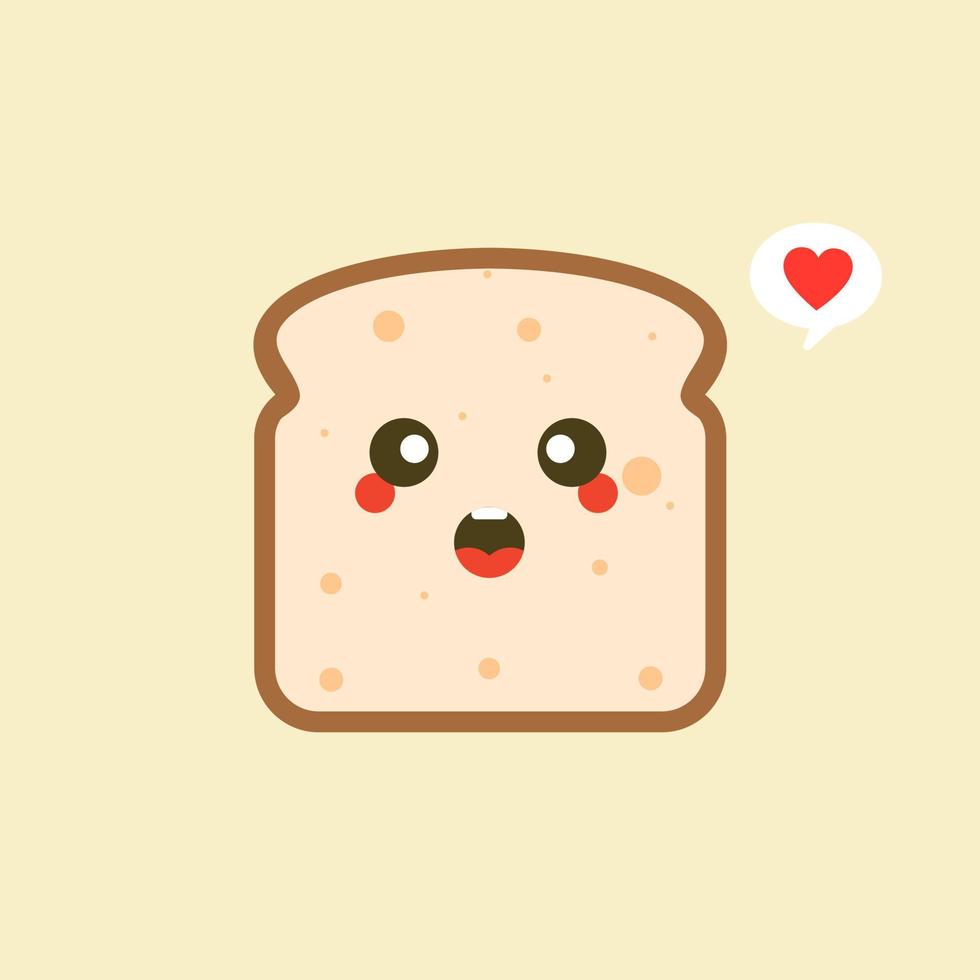 vector grappige stripfiguur schattig gesneden brood geïsoleerd op een achtergrond met kleur. bakkerij label mascotte. vector platte cartoon karakter illustratie pictogram. toast, goedemorgenkaart, ontbijtconcept