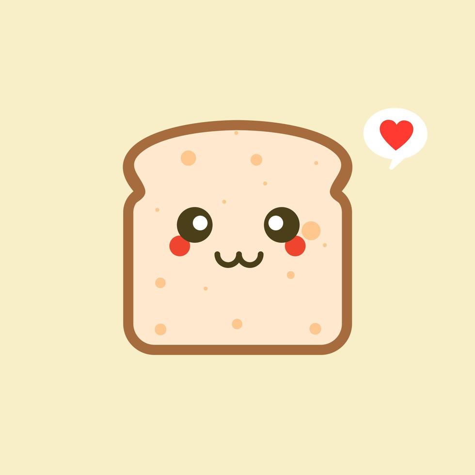 vector grappige stripfiguur schattig gesneden brood geïsoleerd op een achtergrond met kleur. bakkerij label mascotte. vector platte cartoon karakter illustratie pictogram. toast, goedemorgenkaart, ontbijtconcept