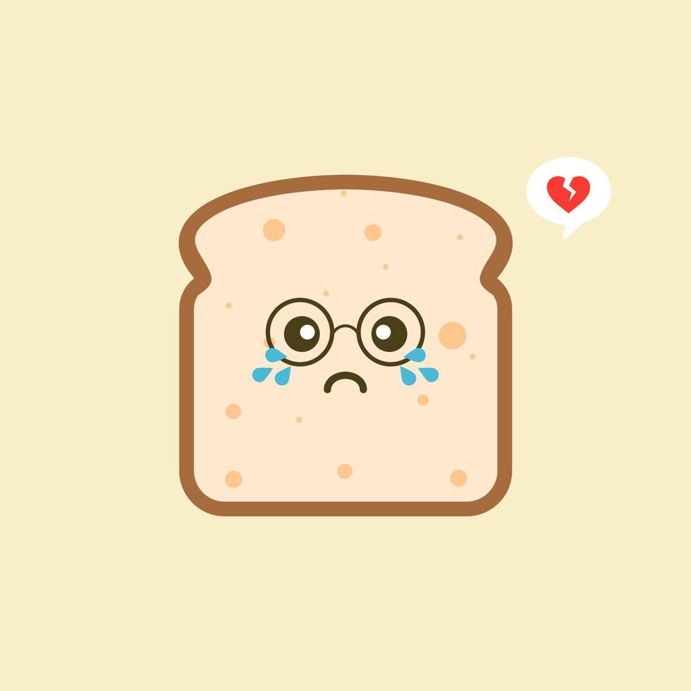 vector grappige stripfiguur schattig gesneden brood geïsoleerd op een achtergrond met kleur. bakkerij label mascotte. vector platte cartoon karakter illustratie pictogram. toast, goedemorgenkaart, ontbijtconcept