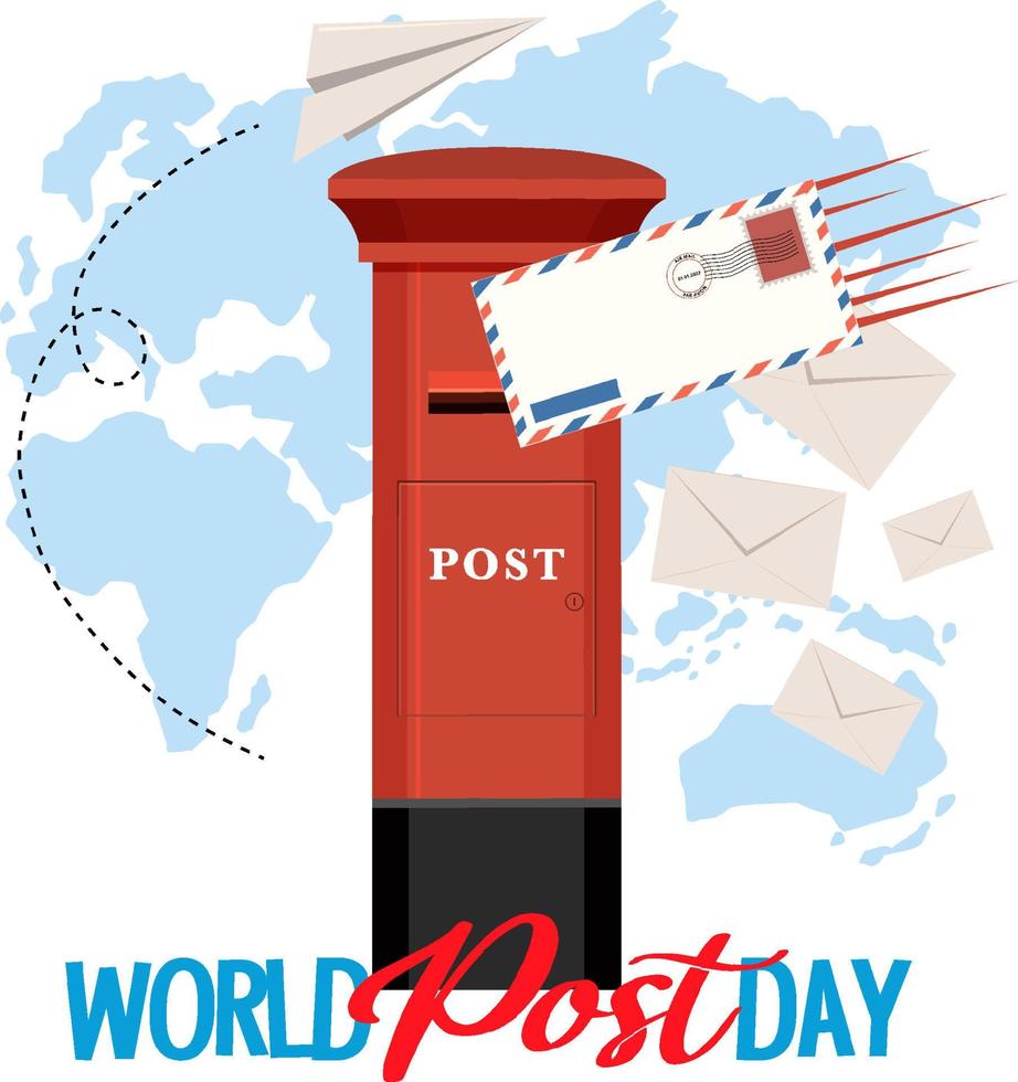 world post day banner met een brievenbus en envelop vector