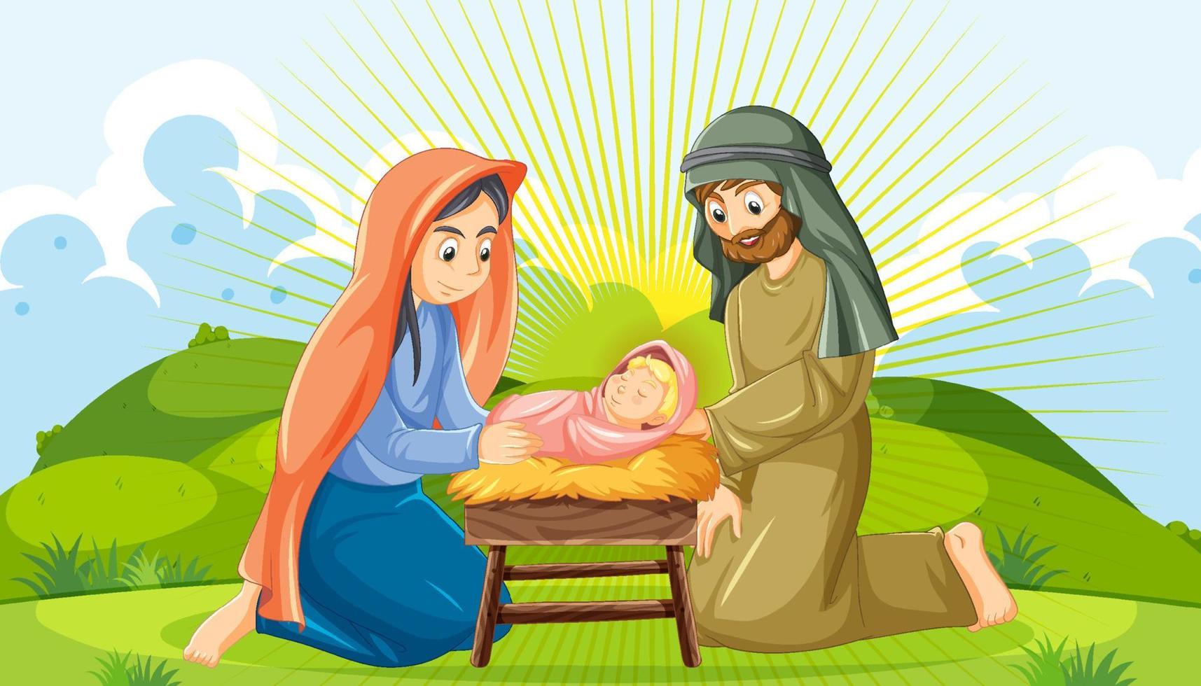 cartoon kerststal van jezus christus vector