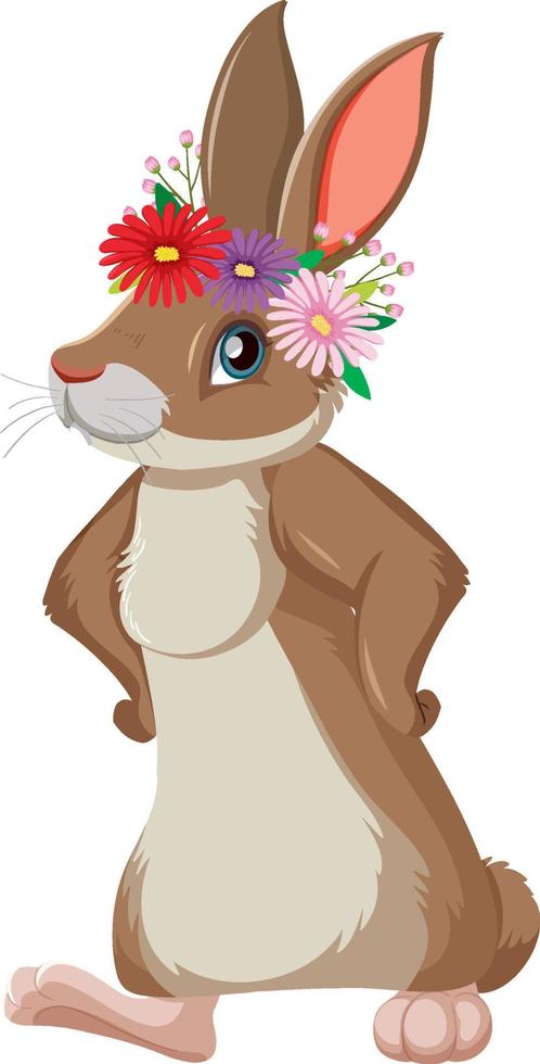 bruin konijntje met bloemen op het hoofd vector