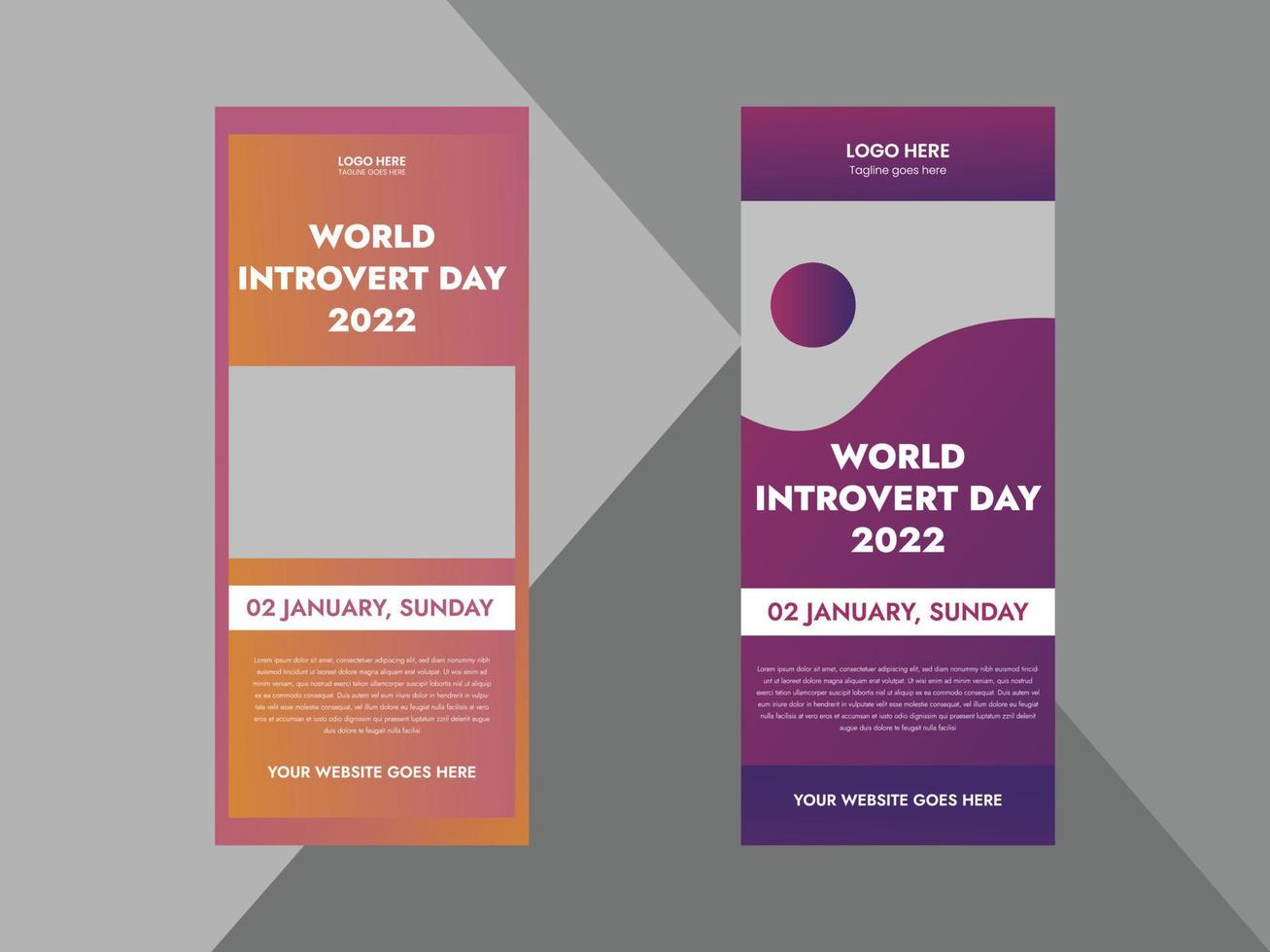 2 januari wereld introverte dag. wereld introverte dag roll-up banner, dl flyer, omslag, postersjabloon. omslag, poster, flyer, oprolbare standaardbanner vector