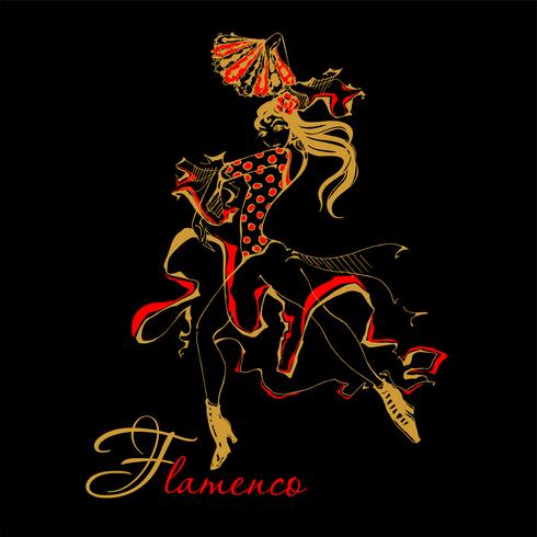 Flamenco Spaanse danseres vrouw vectorillustratie. De zwarte achtergrond. vector