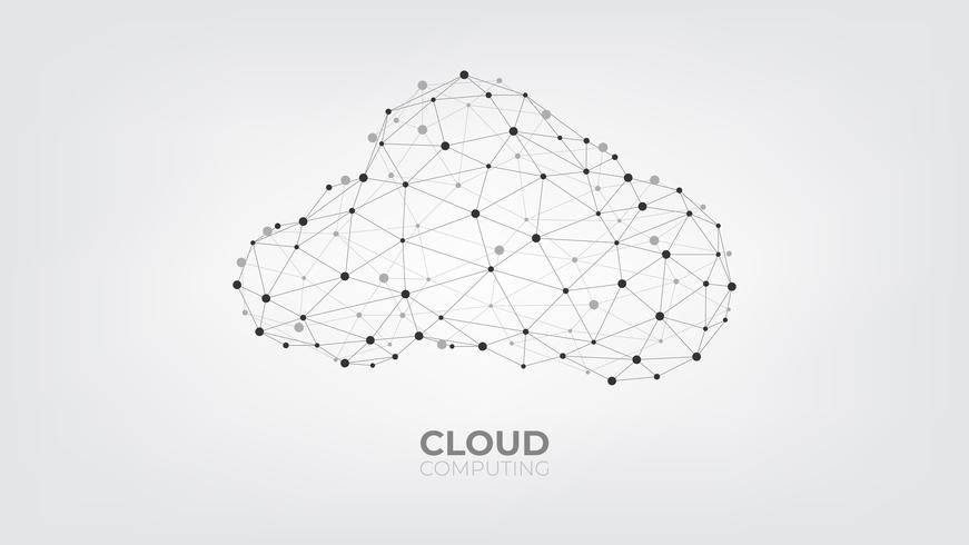 Abstracte aansluitende stippen en lijnen met Cloud computing-technologie op witte en grijze achtergrond. vector