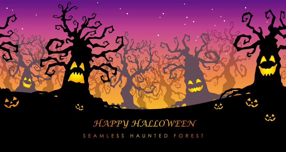 De gelukkige naadloze achtervolgde bos vectorillustratie van Halloween met tekstruimte. vector