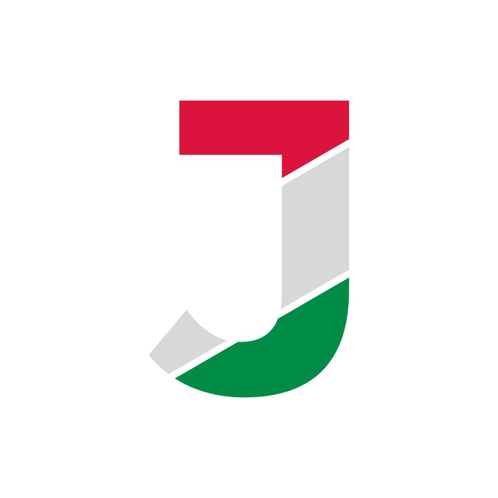 beginletter j papieruitsparing met Italiaanse vlag kleur logo ontwerpsjabloon vector