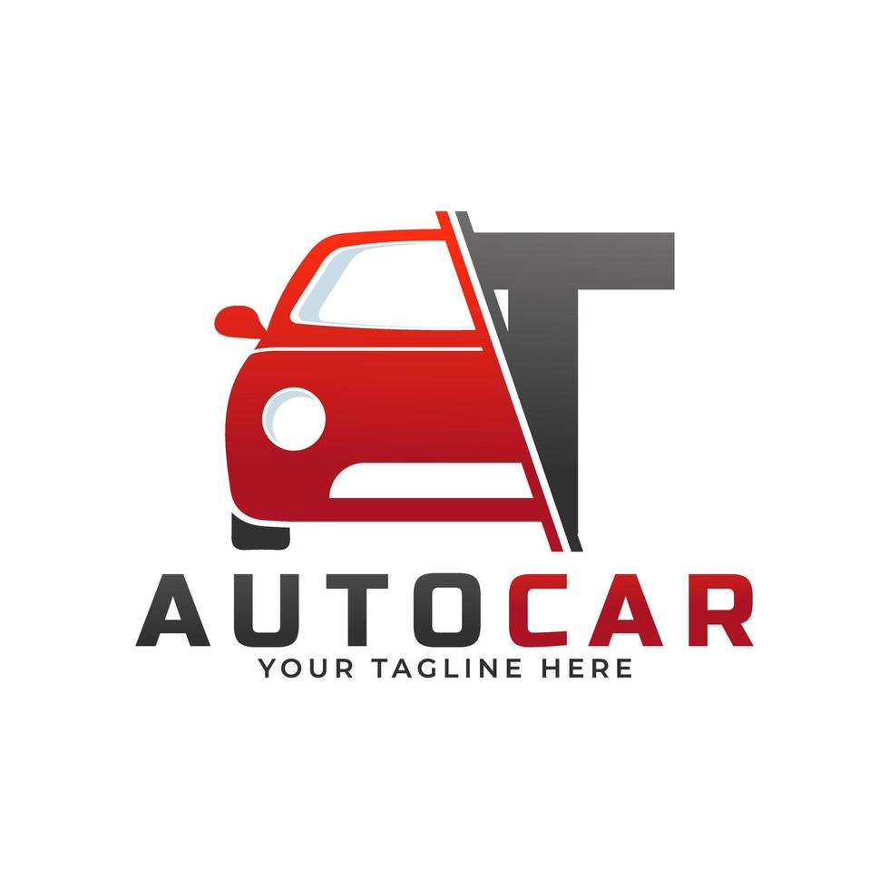 letter t met auto-onderhoudsvector. concept automotive logo-ontwerp van sportwagen. vector