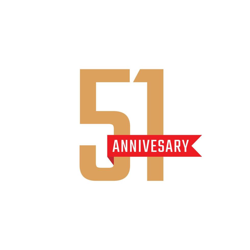 51-jarig jubileumfeest met rood lintvector. de gelukkige verjaardagsgroet viert de illustratie van het sjabloonontwerp vector