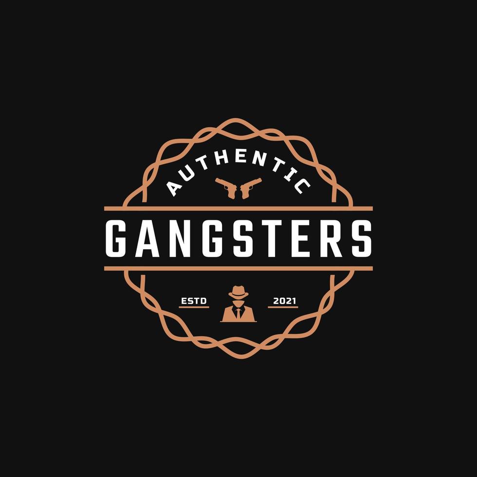 klassieke vintage retro label-badge voor inspiratie voor gangsters en maffia-logo-ontwerp. man in zwart pak symbool vector