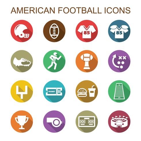 Amerikaanse voetbal lange schaduw pictogrammen vector