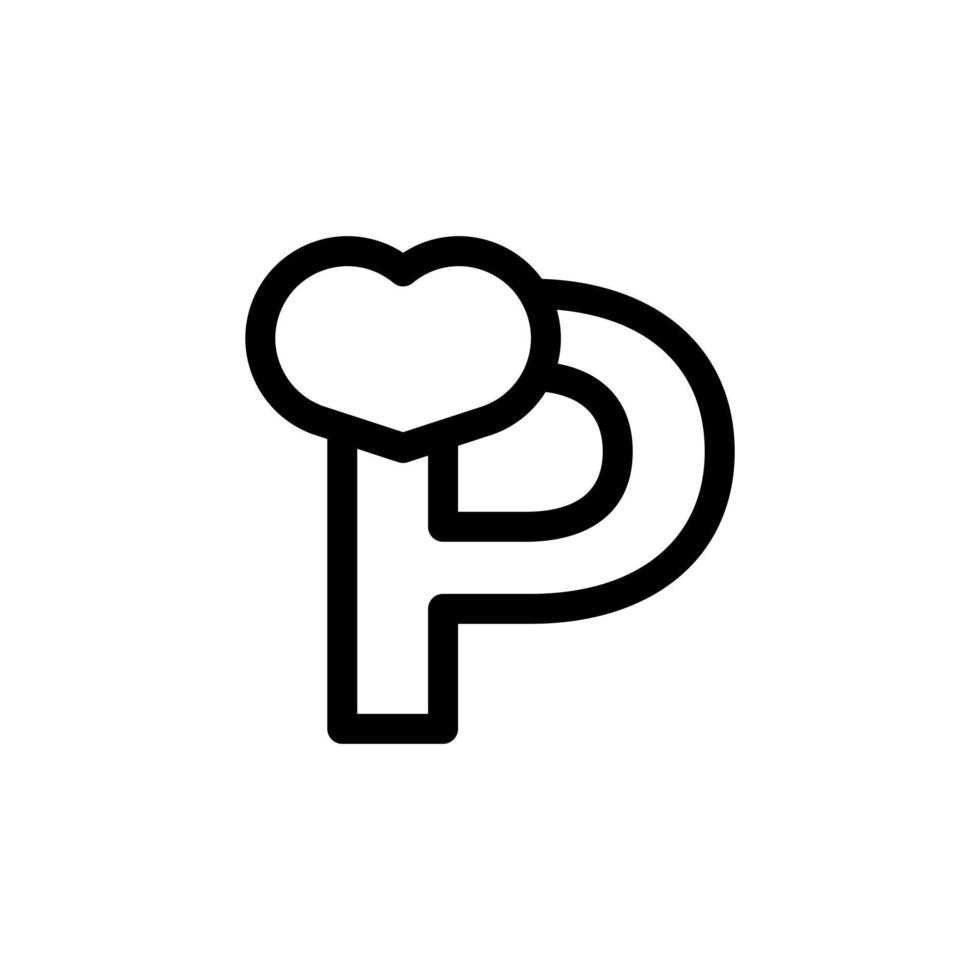 beginletter p met hartliefde in lijnstijl logo-ontwerpsjabloonelement vector
