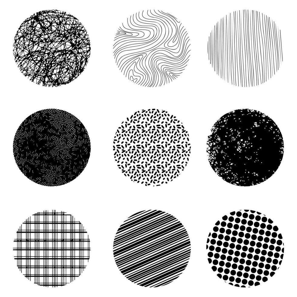 hand getrokken doodle vormen. ronde abstracte zwarte achtergronden of patronen. vectorillustratie. vector