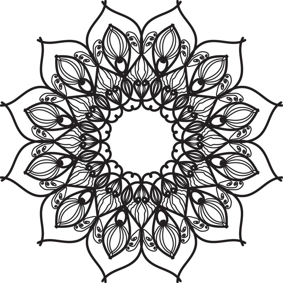 schattig lineart bloem indisch patroon zwart-wit caleidoscoop vector