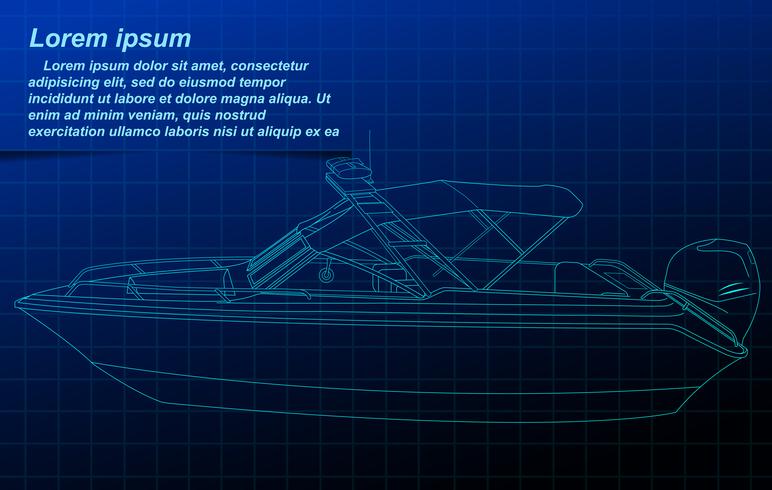 Schetsen van motorboot draadframe. vector