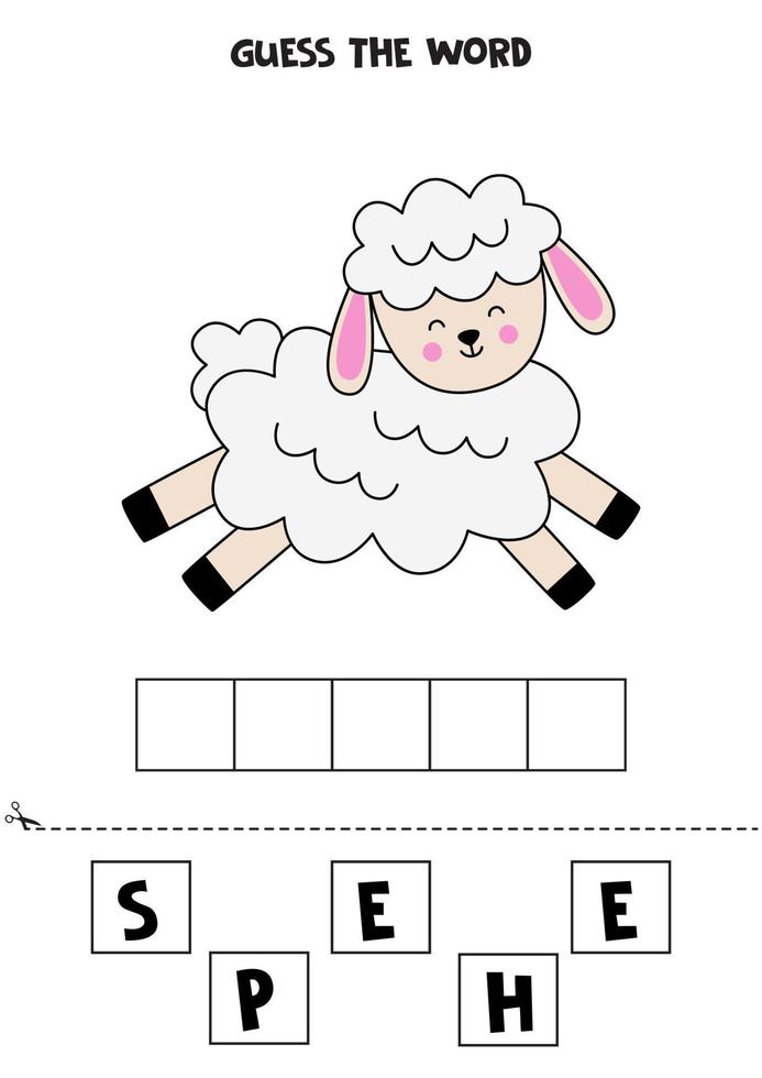spelling spel voor kinderen. schattige cartoon schapen. vector