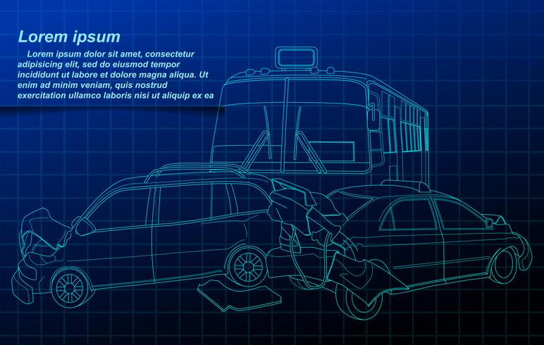 Auto-ongeluk schets op blauwdruk achtergrond. vector