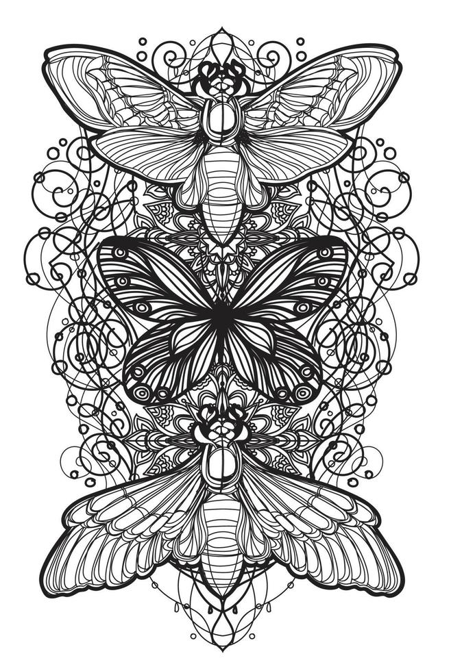 tattoo art vlinder schets zwart en wit vector