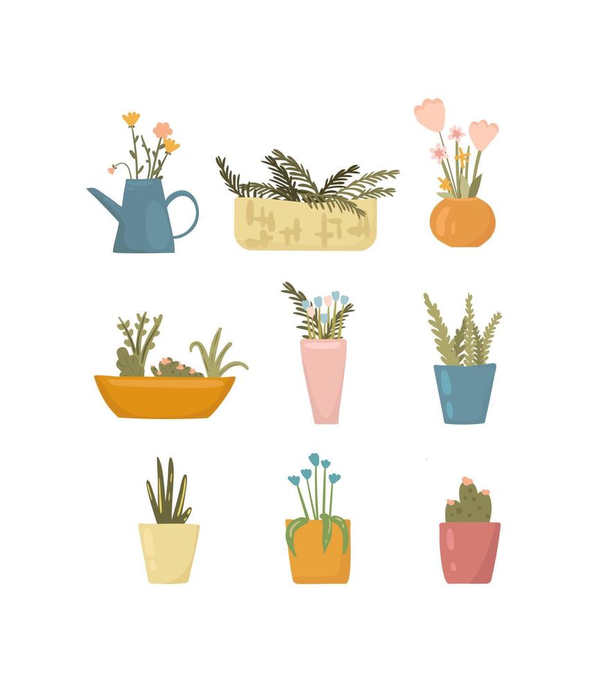 een set bloemen in potten. tuin bloemen. kamerplanten. vector