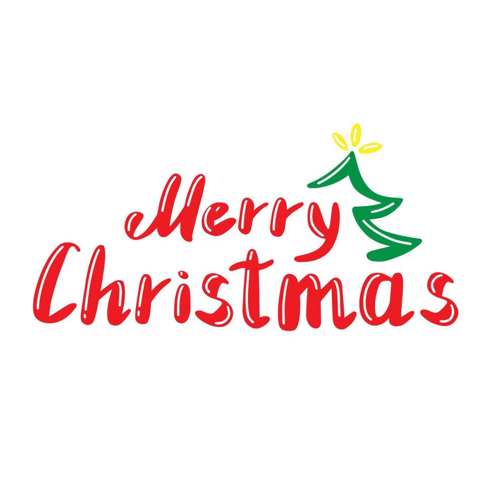 merry christmas belettering met een kerstboom in cartoon-stijl. vector tekst illustratie. gelukkig nieuwjaar.